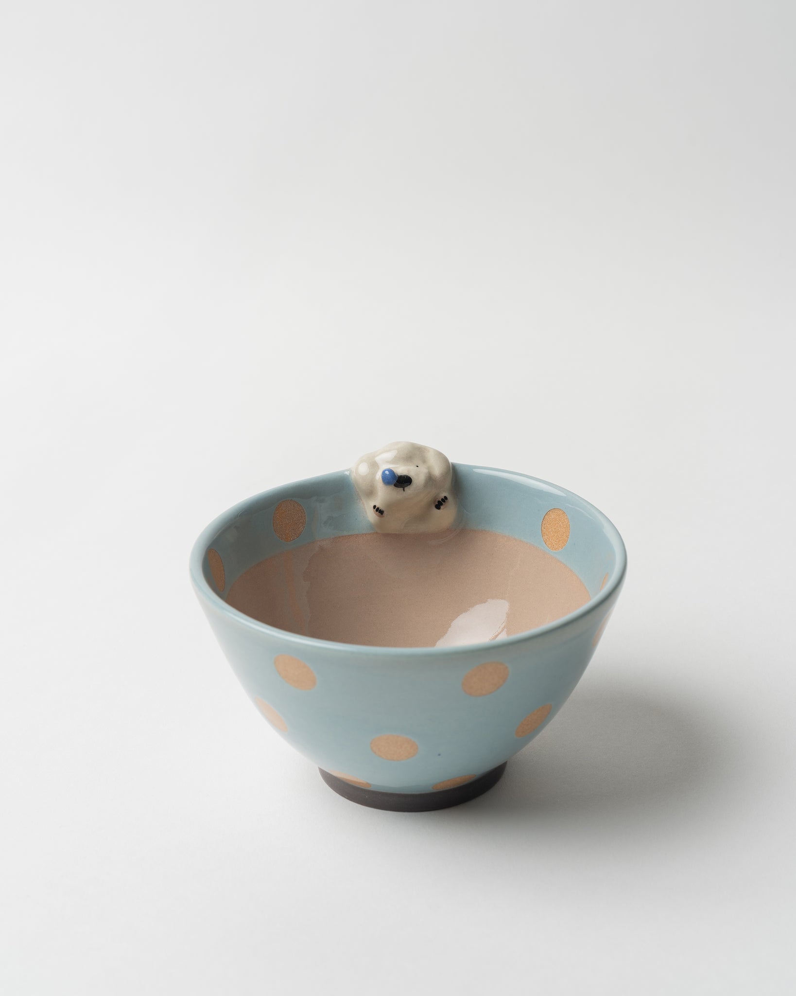 Blue and Beige Dog Figurine Bowl