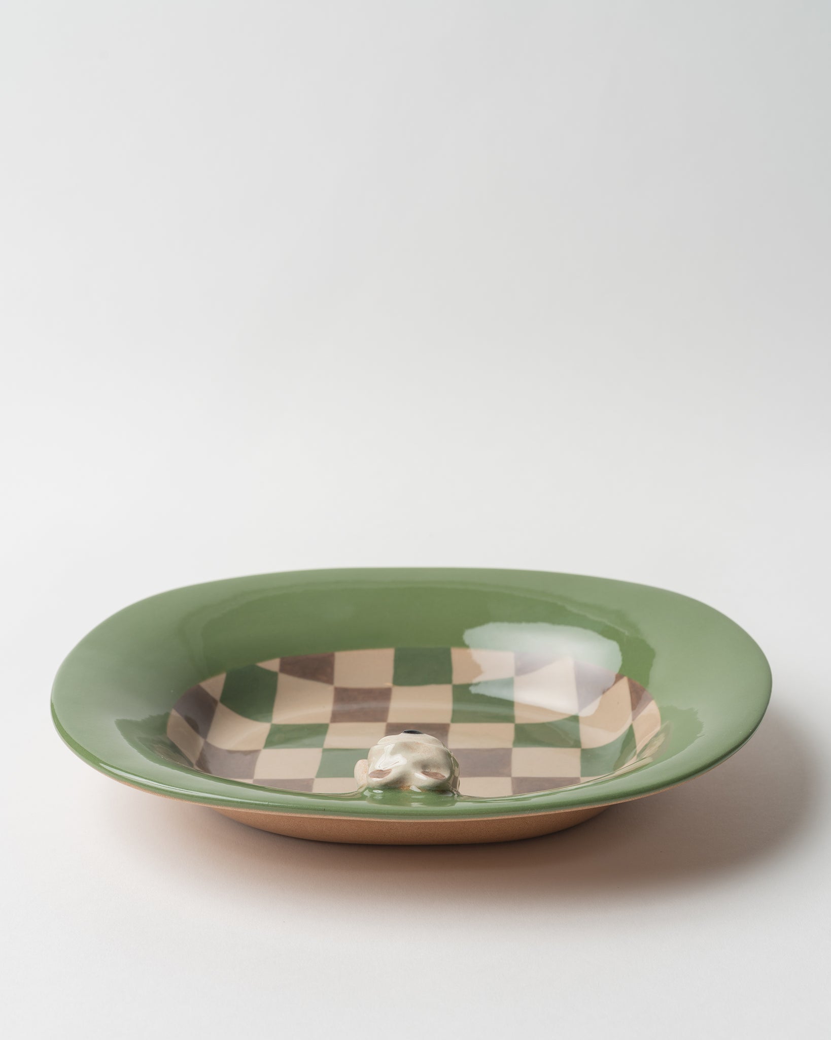 Green Grid Dog Figurine Oval Plate