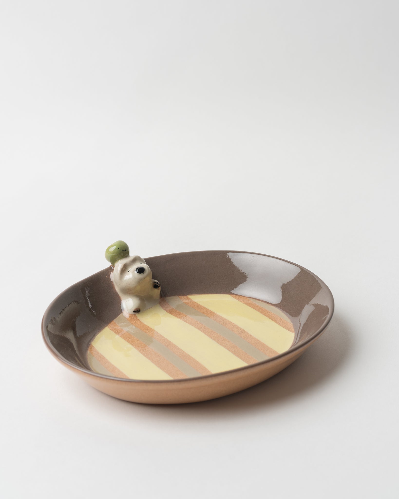 Yellow Striped Dog Figurine Plate