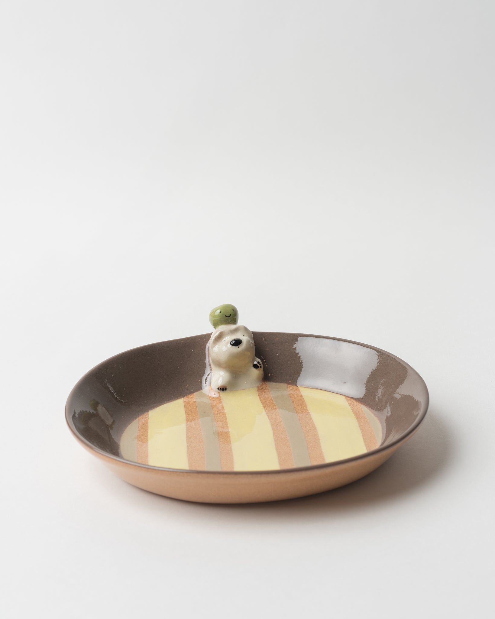 Yellow Striped Dog Figurine Plate