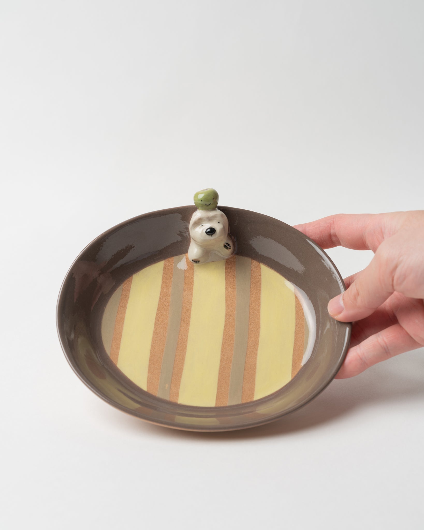 Yellow Striped Dog Figurine Plate